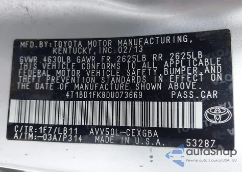 2013 Toyota Camry Hybrid Xle z USA, uszkodzony, nr VIN 4T1BD1FK8DU073669